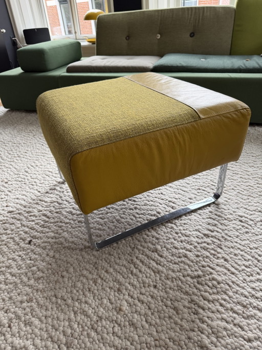 Montèl Poggiapiedi e pouf – pelle gialla & tessuto – base cromata – Montel, hockers en poefs, Leather, Textile (photo 2 of 5)