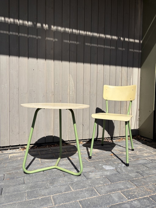Vintage DICO Tafel + Stoel – Jaren 50/60 – Groen Frame – eetkamerset, Metal, Wood (photo 2 of 6)