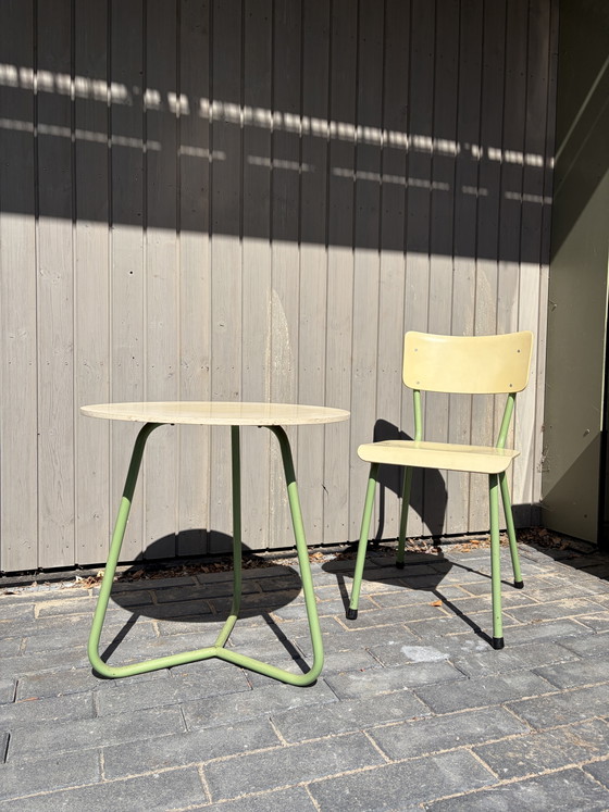 Vintage DICO Table + Chair – 50s/60s – Green Frame – Dining set, Metal, Wood (photo 2 of 6)