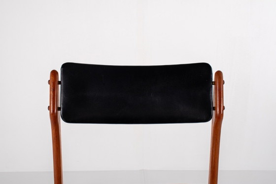 Image 1 of Set of 4 Mid-Century Danish Teak Dining Chairs with Black Skai Seats, 1960s