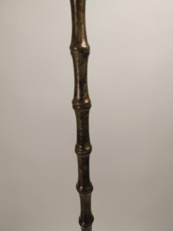 Image 1 of 1 x lot de 2 lampadaires en métal imitation bambou avec abat-jour cocon ELGO. Années 1970