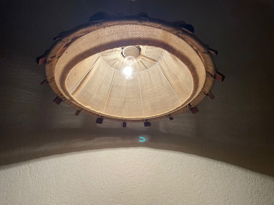 Image 1 of Suspension en bois et jute, style scandinave vintage, années 1960