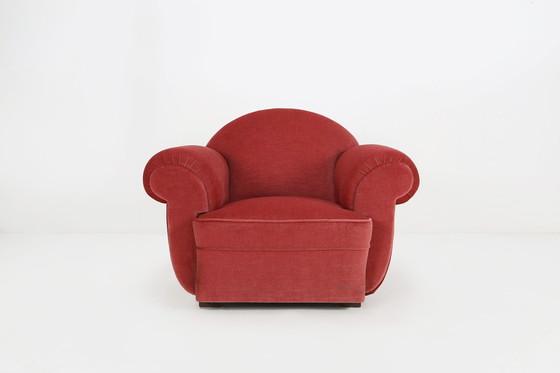 Image 1 of Ensemble de 3 fauteuils en velours rouge Art déco, années 1930