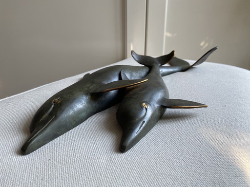 Bronze Wall Decoration Of 2 Dolphins From 1950/1960