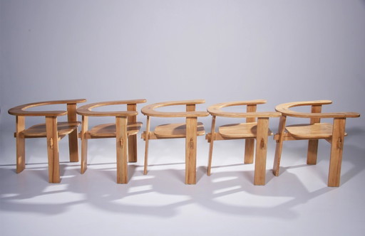 Satz von 5 Esszimmerstühlen aus Eichenholz