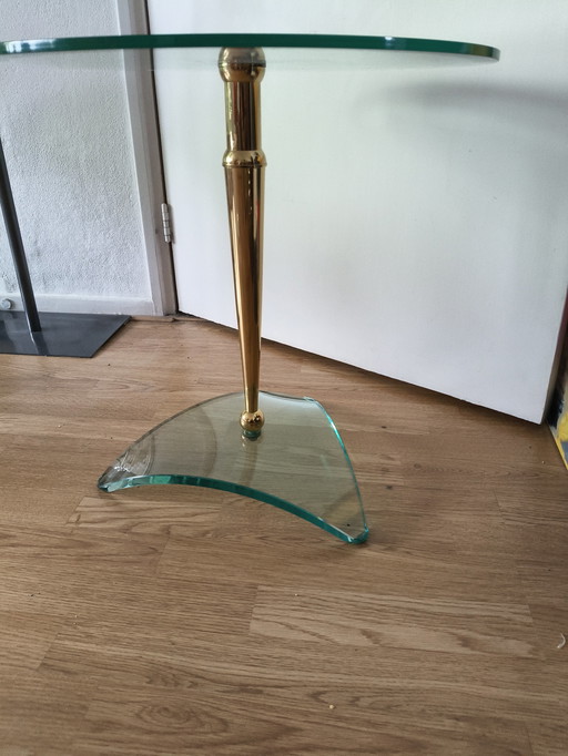 Table d'appoint design Hollywood Regency en laiton et verre