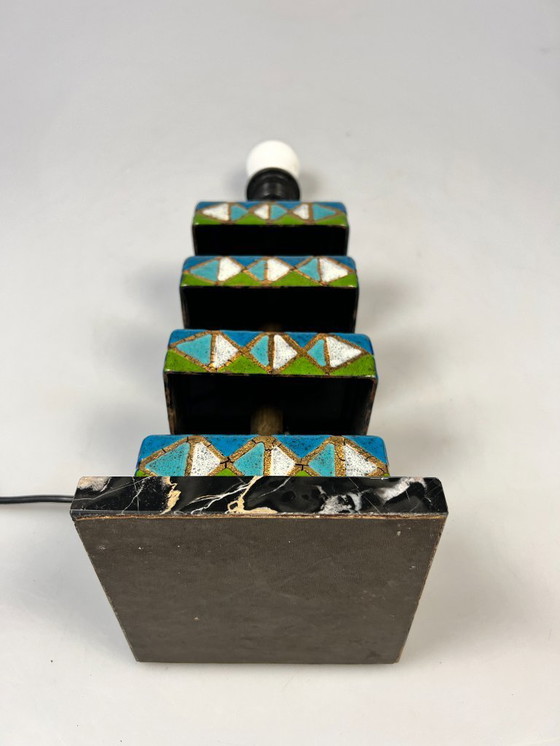 Image 1 of Vintage Geëmailleerde Kleurrijke Tafellamp, Italië 1970's