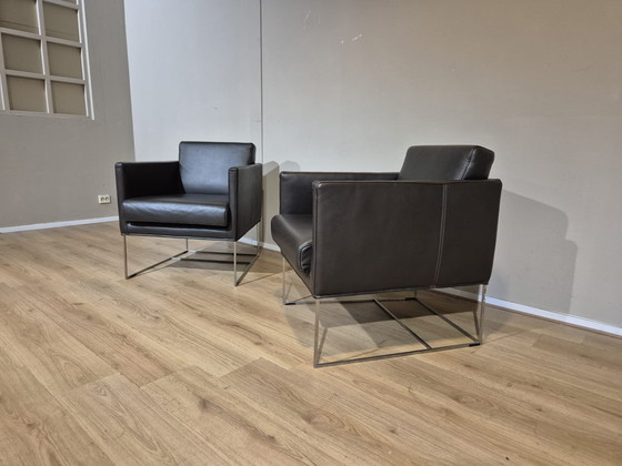 Image 1 of 2x Bert Plantagie Pallas - Armchairs - Brown - Leather - ZGAN