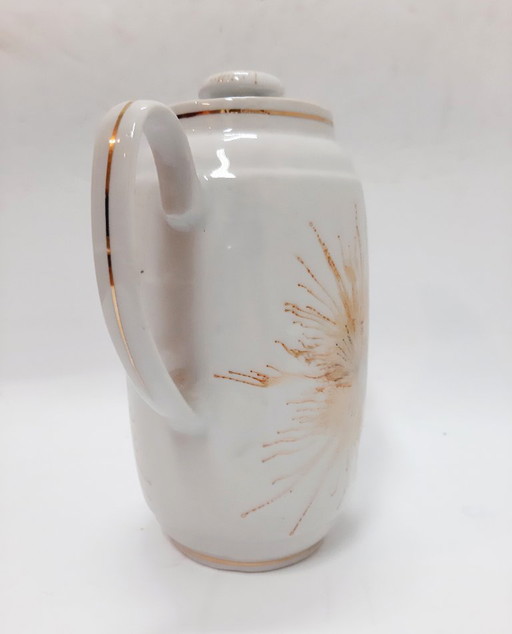 Pichet vintage en porcelaine à motif ensoleillé avec couvercle