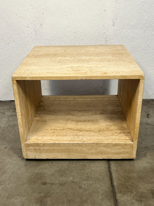 Mesa de centro/auxiliar vintage. Travertino, Italia, años 80.