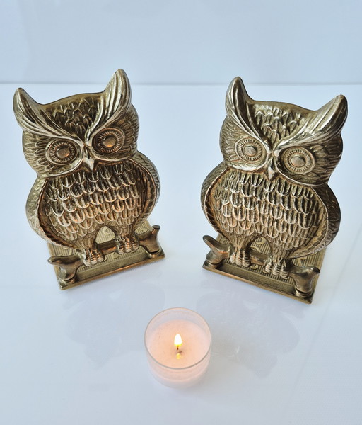 2 vintage brass "Owl" bookends
