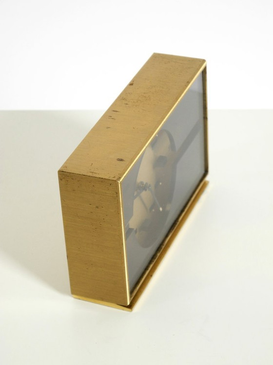 Beautiful, Small, And Rare Original Mechanical Swiza 8 Table Clock In Brass With An 8-Day Movement (photo 11 of 15)