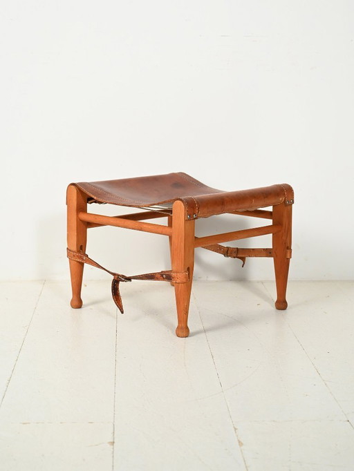 “Safari” Footstool in Oak and Leather