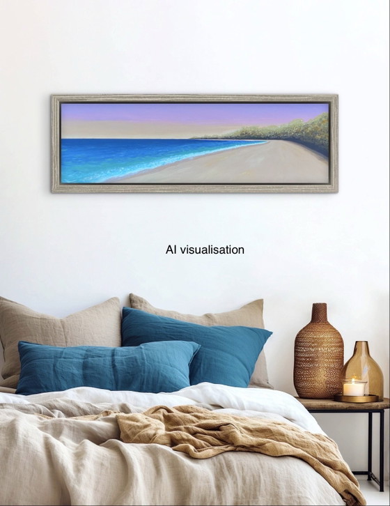 Golden Shore - Peinture Acrylique Panoramique Originale 30 X 100 Cm – Peintures et dessins, Cotton (photo 8 of 13)