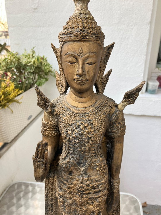 Image 1 of Statua antica del Buddha tailandese in bronzo, divinità asiatica