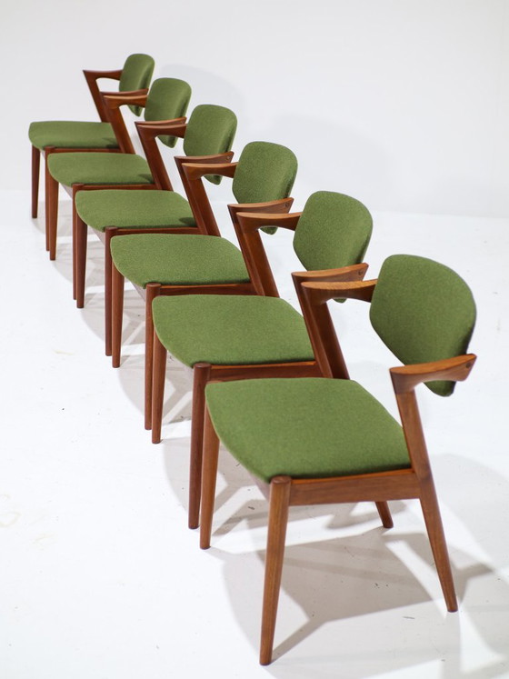 6 sedie da pranzo Kai Kristiansen modello 42, colore verde teak, anni '60. – Wood (photo 7 of 12)