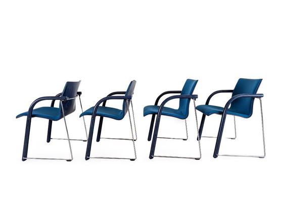 Image 1 of Original 4-piece Thonet S320 stacking chair set, Böhme Schneider, blue