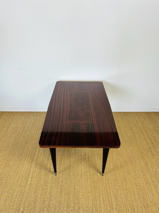Image 1 of Modernistische eettafel met marqueterie van macassar-ebbenhout, Frankrijk, 1950