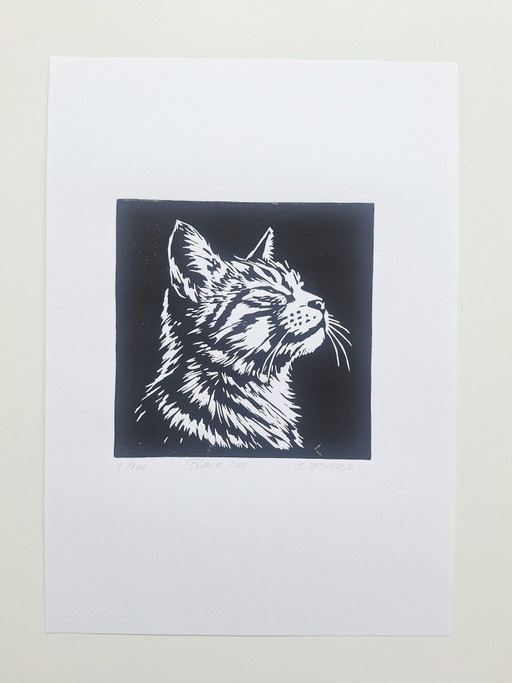Linolschnitt/ Druck 'Black cat'