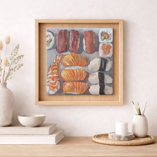 Sushi, oil on canvas, 20x20 cm, Sandra Kolondam