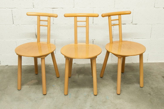 Image 1 of Page 1 of 30 Set of 3 minimalist chairs in light wood, 1980s Italy