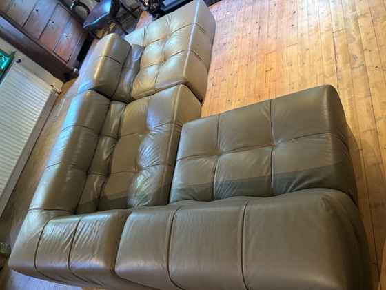 B&B Italia, Tufty time, graugrünes Leder (AF152), 3-teiliges Set, Top-Zustand, Modulare Sofas (Foto 9 von 19)