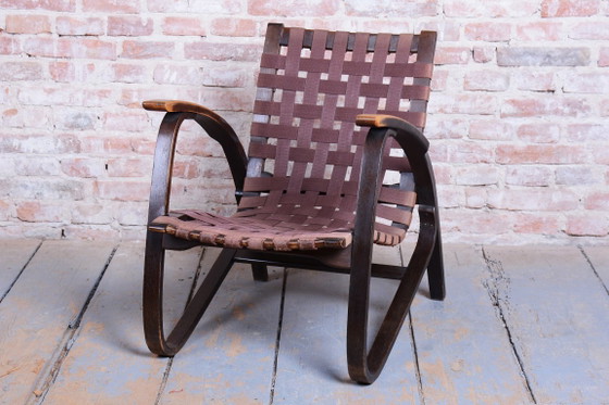 Paire de Fauteuils Art Déco restaurés, conçus par Jan Vaněk, chêne, tchèque, années 1940 – Textile, Wood (photo 12 of 18)