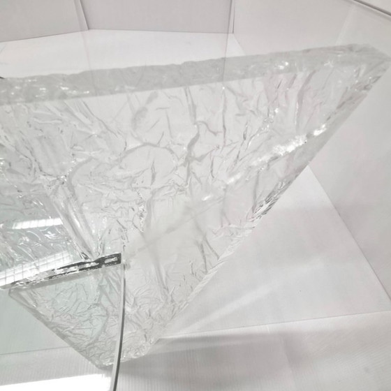 Image 1 of Vintage 1980s Round Coffee Table in Textured Plexiglas & Glass by Jeannot Cerutti