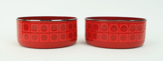 Image 1 of 2 ciotole e 1 piatto da portata silit rosso smalto metallo cromo motivo op art anni '70