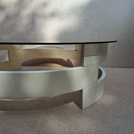 Image 1 of Space Age coffee table with smoked glass and wood, 1960s (sometimes attributed to Gero...)