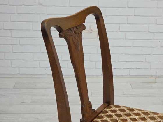 Image 1 of 1930s, set of 6 Danish vintage chairs, furniture velour, oak wood, reupholstered.