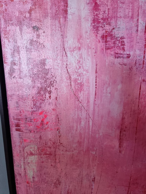 Image 1 of Frances Eckhardt – 90 x 120 cm abstraktes rosa Gemälde, handgefertigt, moderne Kunst, zeitgenössisch, gerahmt