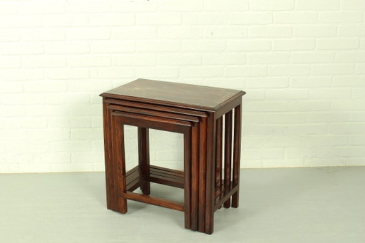 Tables gigognes en palissandre italien avec incrustations de cuivre – bijzettafels, Wood, Copper (photo 2 of 11)