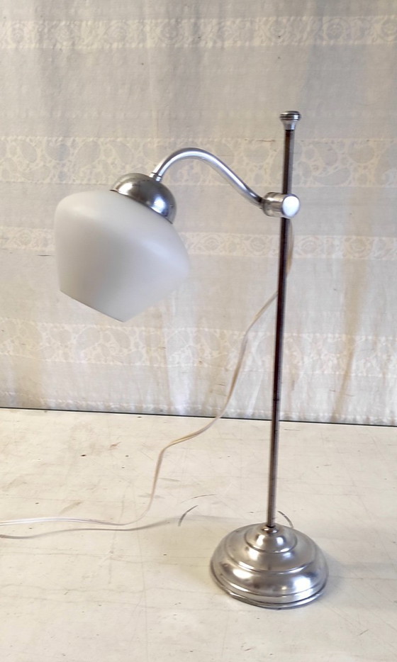 Image 1 of Lampe de bureau Art-déco en métal et opaline - années 40/50