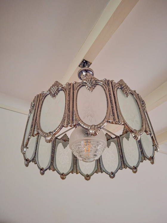 Splendida lampada a sospensione Art Déco argentata., Lampadari, Rame, Metallo, Argentato (foto 2 di 7)