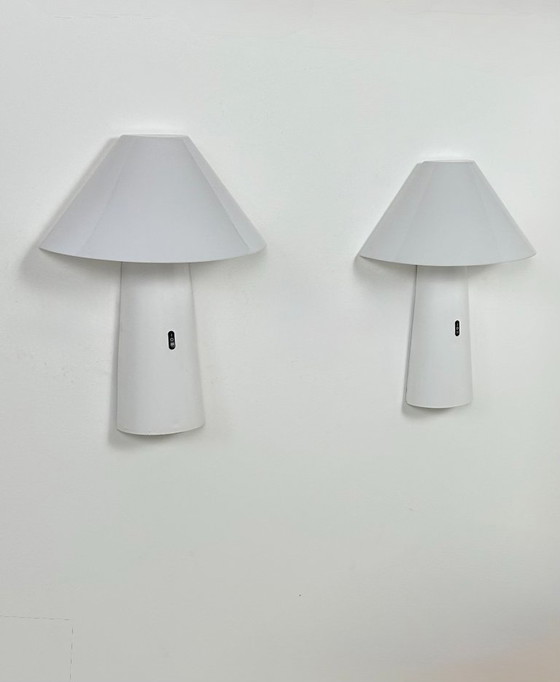 Image 1 of Pair of vintage wall lights, Arlus Ibiza model, white lacquered metal and Perspex, France, 1970