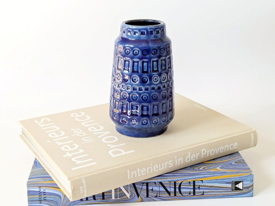 Image 1 of Vaso in ceramica Scheurich di metà secolo | Inka Decor Denim Blue | Germania Ovest