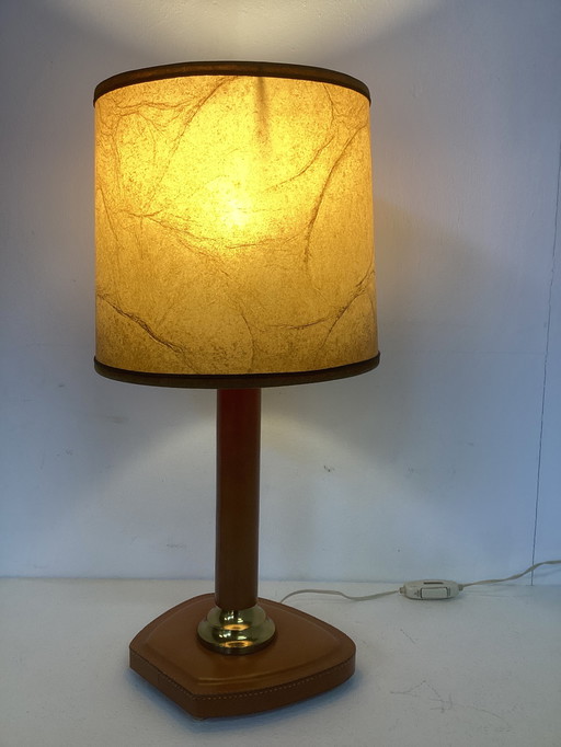 Fifties Vintage Leather in the Style of Jacques Adnet Lamp