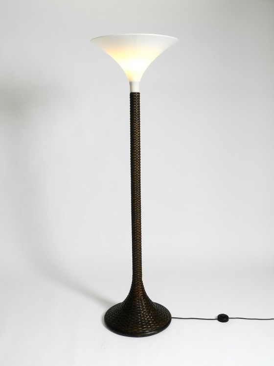 Image 1 of Stunningly beautiful XXL 1970s Pop Art Tulip floor lamp with a dark brown wicker frame and a plexiglass shade