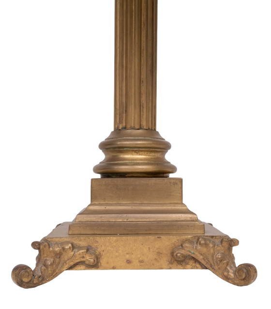 Stunning Tall chunky Bronze Corinthian Column Table Lamp with Bird Shade 1940s (photo 9 of 40)