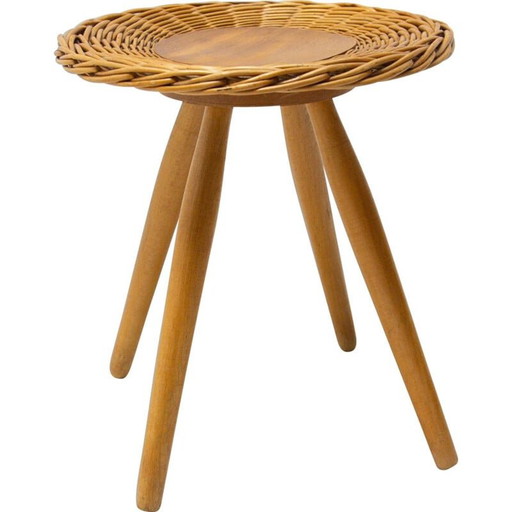 Vintage rattan stool by Jan Kalous for ÚLUV, Czechoslovakia 1960s