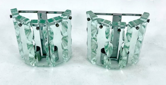 Image 1 of Een paar zeldzame vintage Zero Quattro Art wandlampen (Italië, jaren 70) in Fontana Arte-stijl