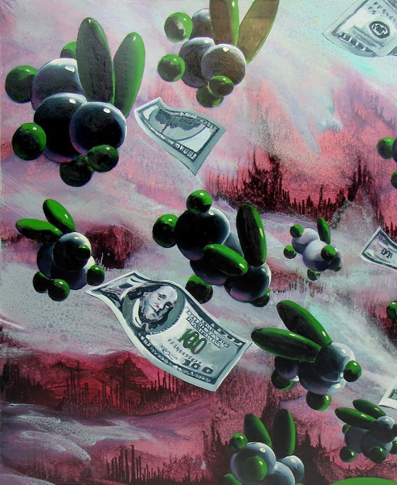Peinture à l'huile originale Symbolisme Pop Art Vague Verte, Peintures et dessins, Toile, Modern (photo 4 sur 7)