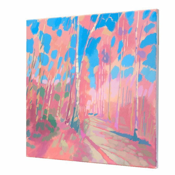 Image 1 of Malerei Birkenweg, handgemaltes Unikat, Natur, Landschaftsmalerei, Himmel, Acrylmalerei 50x50cm