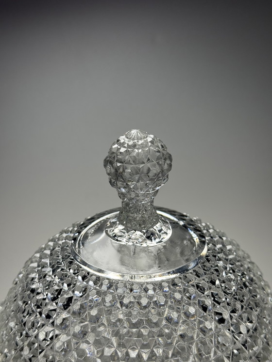 Image 1 of Campana para queso/mantequilla de vidrio prensado estilo Art Déco – Verreries de Scailmont, Bélgica, década de 1930