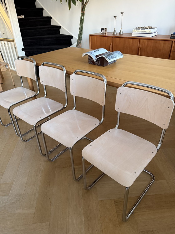 4x Gispen 101 Buisframe Stoelen – Eetkamerstoelen, Metal, Wood (photo 13 of 14)