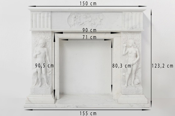 Image 1 of French Carrara Marble Fireplace with Adam and Eve Decoration