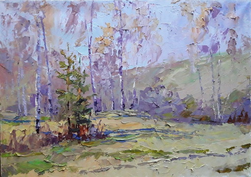 Pintura al óleo original Paisaje natural Bosque de primavera