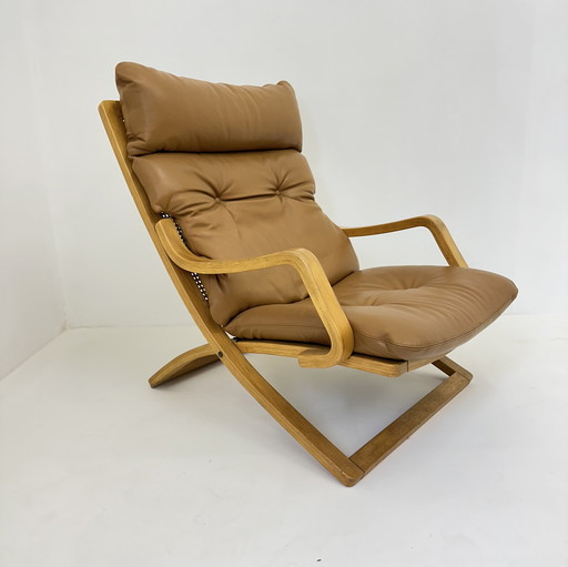 Chaise longue vintage en cuir cognac avec sangles, 1970S