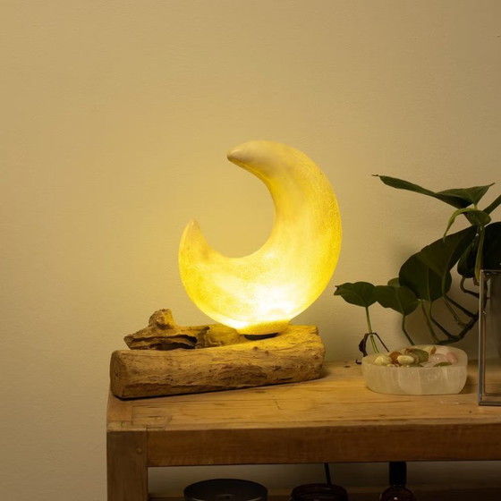 Image 1 of DriftGlow Lamp Crackle Half Moon Shade - Grey